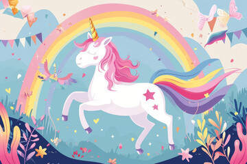 Unicorn Fantasy Rainbow Birthday Invitation Design