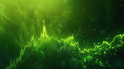 using bitcoin. A growing candle stick graph on a neon green background showing the rising trend of bitcoin trade - obrazy, fototapety, plakaty