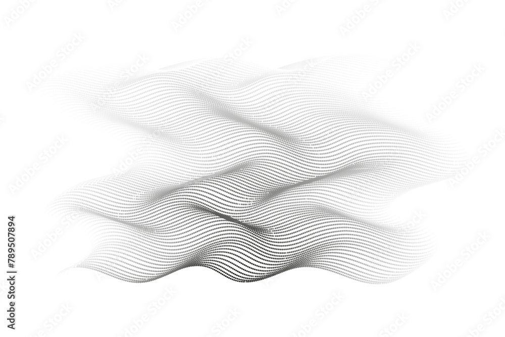 Fototapete particles wave flowing dots pattern gradient curve shape isolated on white background. wave with lin