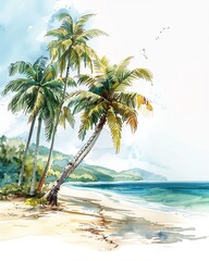 Coconut grove , A coconut grove on a sandy island, tropical breeze, clear sky