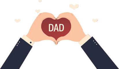 Two hands in a suit shape forming a heart with the word "DAD" inside