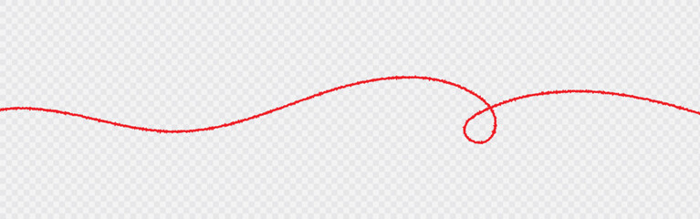 a red silk thread looped in a circle form, extending on both ends, symbolizing the red thread of fate in chinese tradition, on a pure white background with copy space.Line of red yarn, long red thread
