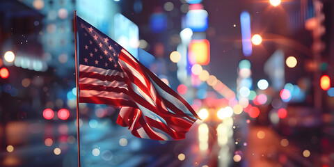 American flag for Independence in the city with blur background - Ai Generated