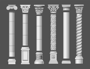 Classic antique marble columns in vector graphics and in different styles - obrazy, fototapety, plakaty