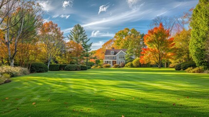 Obraz premium Perfectly manicured picturesque New England lawn, hd, uhd