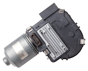 Wiper electric motor on white isolated background. Spare car parts catalog.