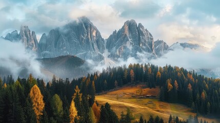 View of moody mountain peaks in the Dolomites, - obrazy, fototapety, plakaty