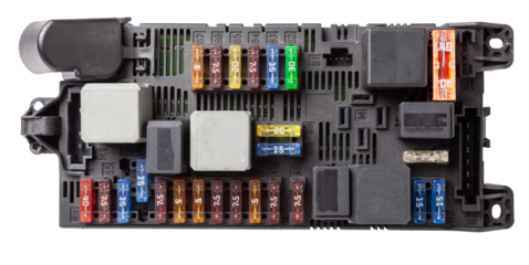 Automotive fuses box in different colors and each color is responsible for the specific value of the protection defined in amperes. Catalog of spare parts.
