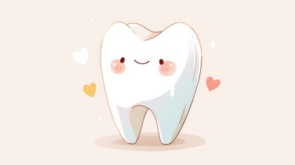 A charming little tooth with a cute smile stands out against a clean white backdrop perfect for a medical or dentist themed greeting card