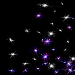 Fototapeta premium Shining stars glare on dark background png, sparkling lens light. Beautiful abstract background.