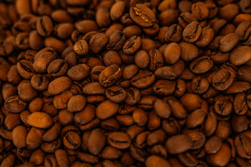 Close-up of freshly roasted coffee beans, medium-light roast. High quality photo