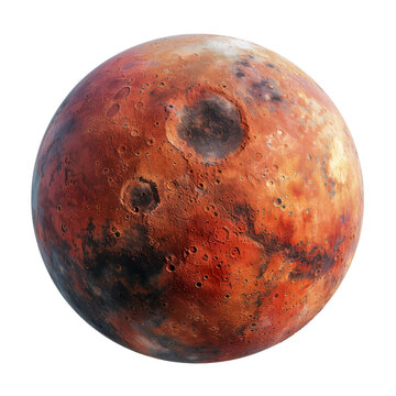 Planet mars with craters. Red planet of the solar system isolated on white background