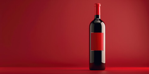 Red wine bottle in dark glass. Creative Mockup of empty label. Alcohol packaging template. - obrazy, fototapety, plakaty