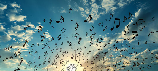 Musical Notes on Blue Sky Background