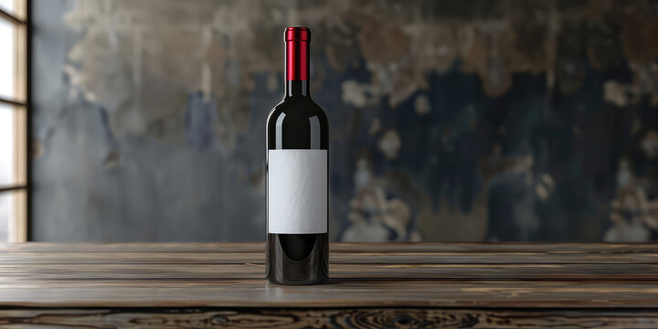 Red wine bottle in dark glass. Creative Mockup of empty label. Alcohol packaging template.
