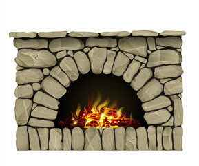 Antique stone hearth fireplace texture. Vector graphics.