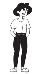 modern young woman, employee. vector drawing in simple linear style, flat