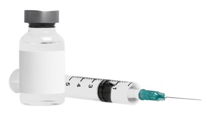 Vaccine vial mockup png with a needle syringe