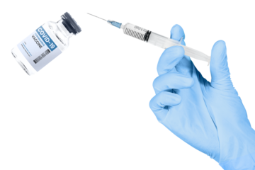 Hand holding png syringe and vaccine vial
