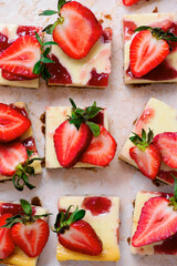 Strawberry cheesecake bars top veiw .style hugge