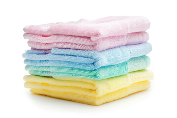 Obraz na płótnie Canvas stack of pastel color towels isolated on white background