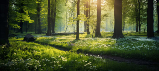 Serene Spring Forest Landscape Scene