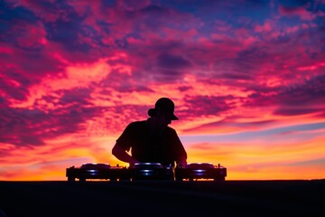 Evening Party Vibes with DJ Silhouetted by Sunset