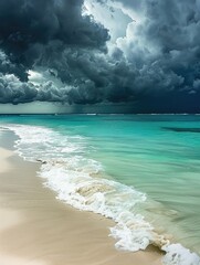 Approaching Tropical Storm Dramatic Contrast Over Turquoise Waters - obrazy, fototapety, plakaty