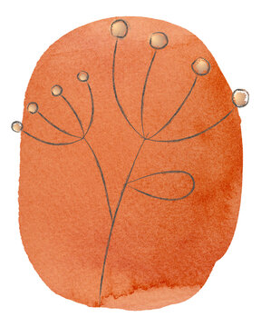 recommend clip art: PNG orange patch with line art flower minimal aesthetic