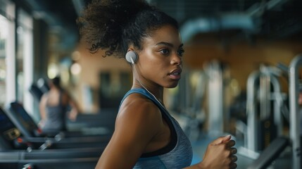 A Dedicated Woman Exercising at Gym