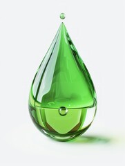 Crystal Clear Green Glass Water Droplet Isolated on White.