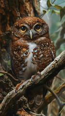 Focused Gaze - Intimate Portrait of a Resilient Pygmy Owl Amidst the Verdant Wilderness