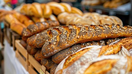 Artisan Bread Selection in Bakery Display