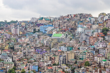 The aizawl city capital of mizoram View over the houses and building on the hills in aizawl, mizoram, India, asia