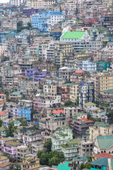 The aizawl city capital of mizoram View over the houses and building on the hills in aizawl, mizoram, India, asia - obrazy, fototapety, plakaty
