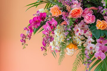 Obraz na płótnie Canvas Colorful Bouquet Detail on Peach Backdrop