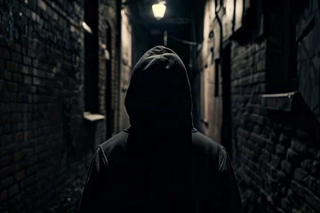 Fotobehang Enigmatic hooded figure in a dark alley © gearstd