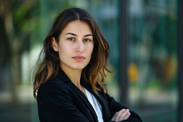 Fototapeta premium Business portrait of a woman on the background of a window