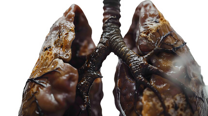  An image capturing the damage caused by smoking on human lungs, with darkened areas and unhealthy...