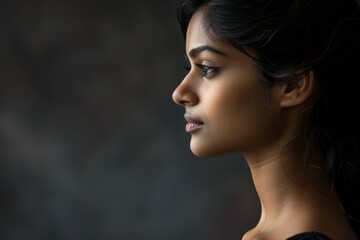 Serene Beauty of Indian Woman in Profile - obrazy, fototapety, plakaty