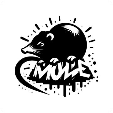 mole silhouette, animal graffiti tag, hip hop, street art typography illustration.