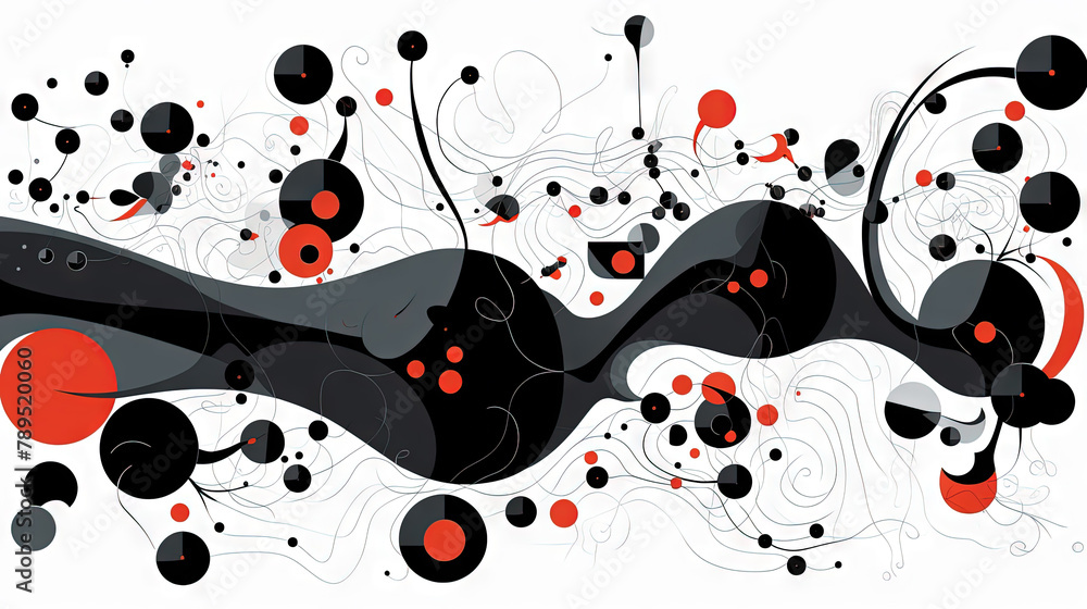 Poster geometric abstract background with black dots, circles and lines.