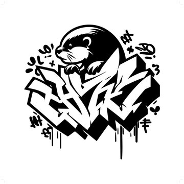 otter silhouette, animal graffiti tag, hip hop, street art typography illustration.