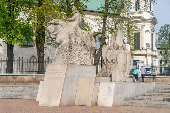Plock, Poland - April 7, 2024: Monument of Duke Boleslaw III Wrymouth (Boleslaw III Krzywousty).