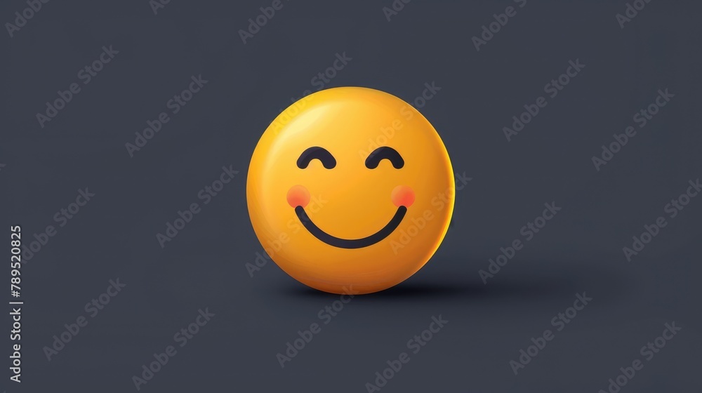 Poster a cheerful smiling emoji in a sleek flat style set against a dark gray backdrop this 2d illustration