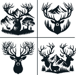 Obraz premium Deer Head SVG , Deer Hunting SVG , Cut File , Cricut file, deer Vector, Silhouette , Hunting Dad SVG, Hunter Svg , vector file