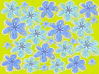 blue and yellow watercolor floral illustration, handpainted flower pattern wallpaper