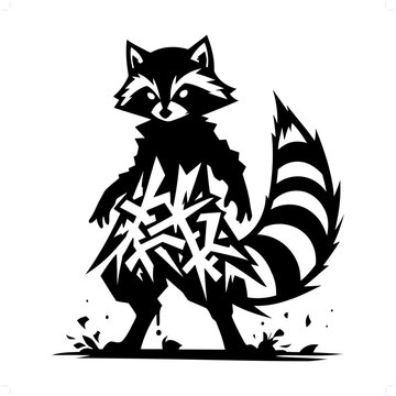 Raccoon silhouette, animal graffiti tag, hip hop, street art typography illustration.