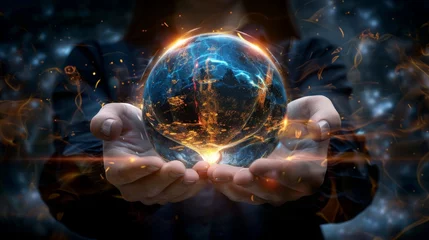Poster Magic crystal ball in the hands witch fortune teller, the theme of mysticism, occult and paranormal © JovialFox