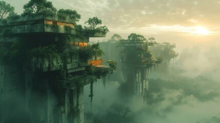 Urban Jungle, In a futuristic city overrun by concrete and pollution,  gardens and rooftop oases. Generated AI